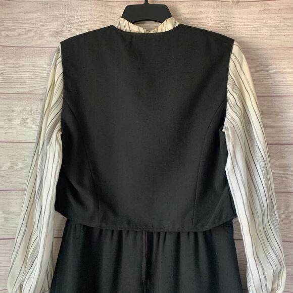 Vintage Ms. Sugar Striped Midi Dress Outfit with Vest and Tie Neck - Picture 6 of 16